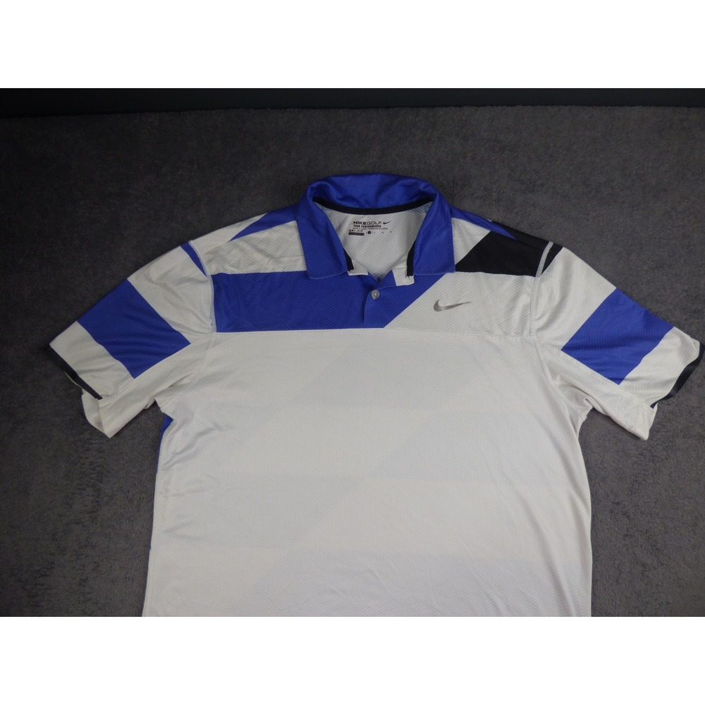 Nike Golf Tour Performance Dri-FIT Polo Shirt Mens Large White Blue Colorblock
